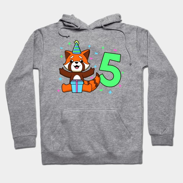 I am 5 with red panda - kids birthday 5 years old Hoodie by Modern Medieval Design